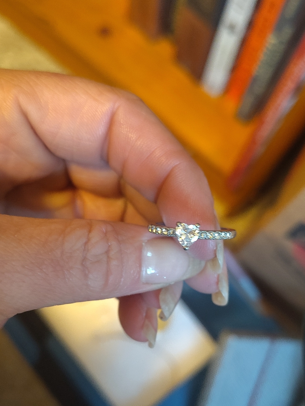 Silver Heart Solitaire Ring with Pavé Band - White Crystal